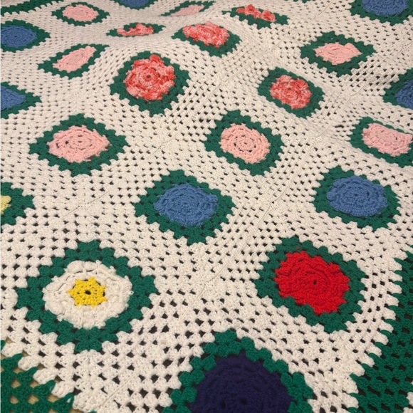 Vintage Crocheted Granny Square Afghan Handmade 105" x 81" - Picture 2 of 8